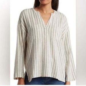 MADEWELL Linen-Blend Lakeline Popover Shirt Hester Stripe Size Small